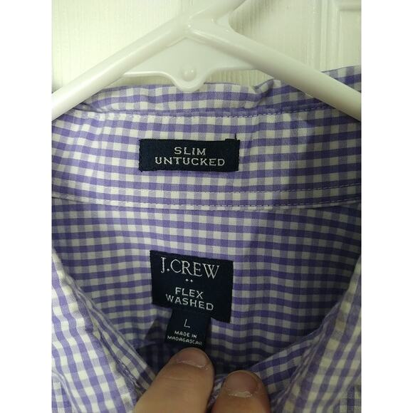 J. Crew Men's L Shirt Purple Gingham Slim Untucked Flex Washed Long Sleeve - Picture 3 of 9